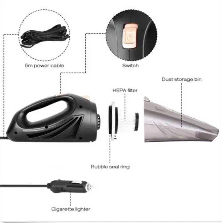 4800pa Strong Power Car Vacuum Cleaner DC 12 Volt 120W with Handbag 4.8KPA Cyclonic Wet / Dry Auto Portable Vacuums Cleaner Dust
