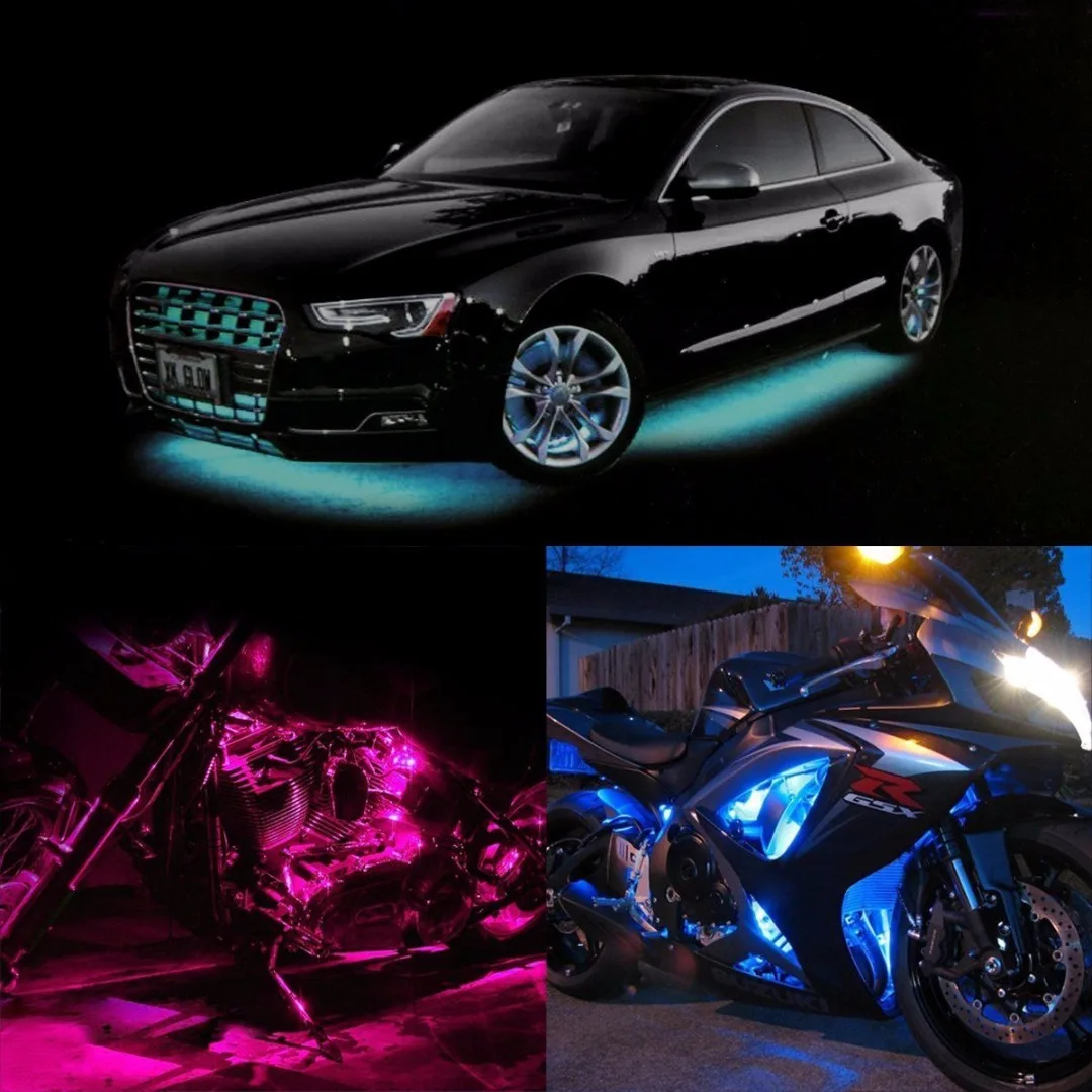 JX-LCLYL 10pcs Motorcycle RGB LED Under Glow Neon Strip Light Kit Remote Control