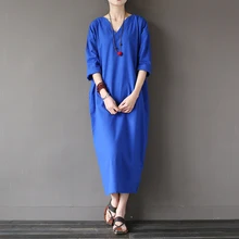 Для женщин летнее платье Мода года свободные большой размер Для женщин ретро театральный хлопок свободные большой ярдов платье