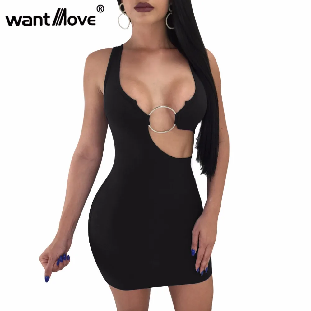 

Wantmove Women sexy bodycon solid seretch dress cut out stretchy sleeveless 2019 summer party club mini dress JZ355