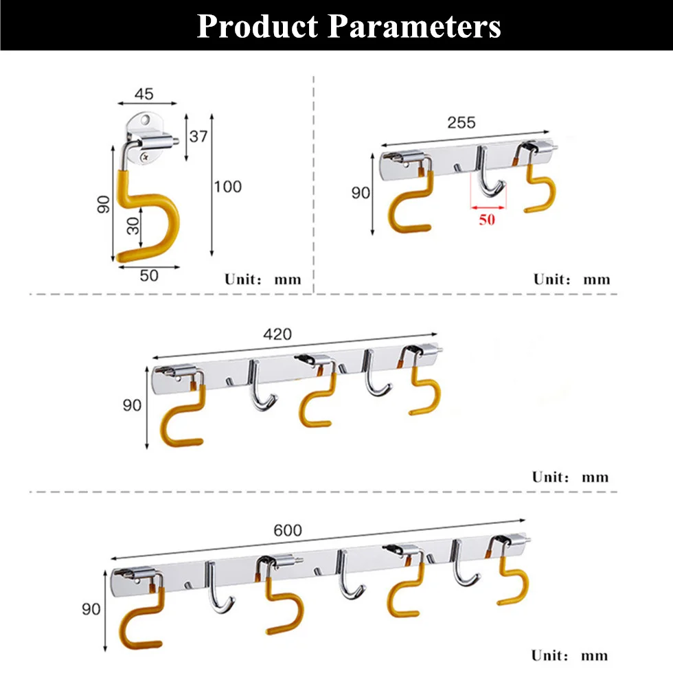 Настенный держатель для швабры, Многофункциональная вешалка, чистящие инструменты, органайзер, метлы, швабры, грабли, держатель, 304 нержавеющая сталь