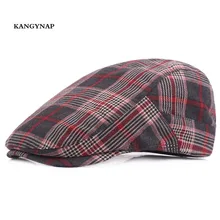 [KAGYNAP] New Men Beret Cap Retro Grid Solid Color Simple Hats For Women Flat Cap Cotton Casual Dad Hat Unisex Snapback Caps