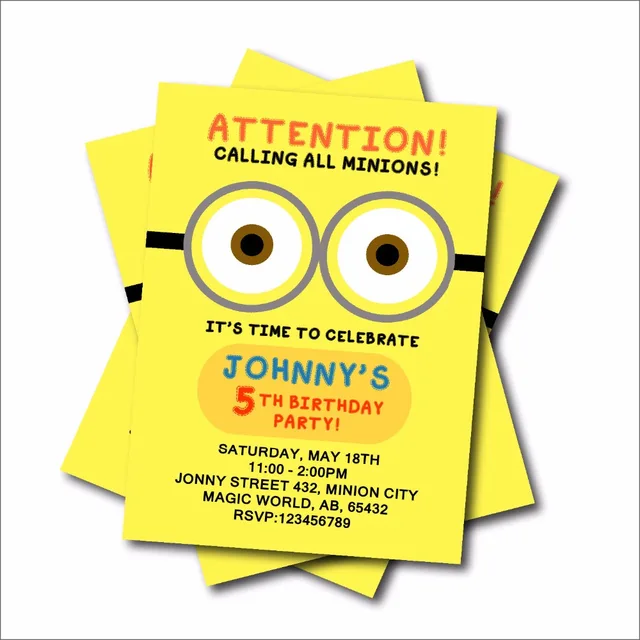 20 pcs lot yellow man minion birthday party invitations baby shower