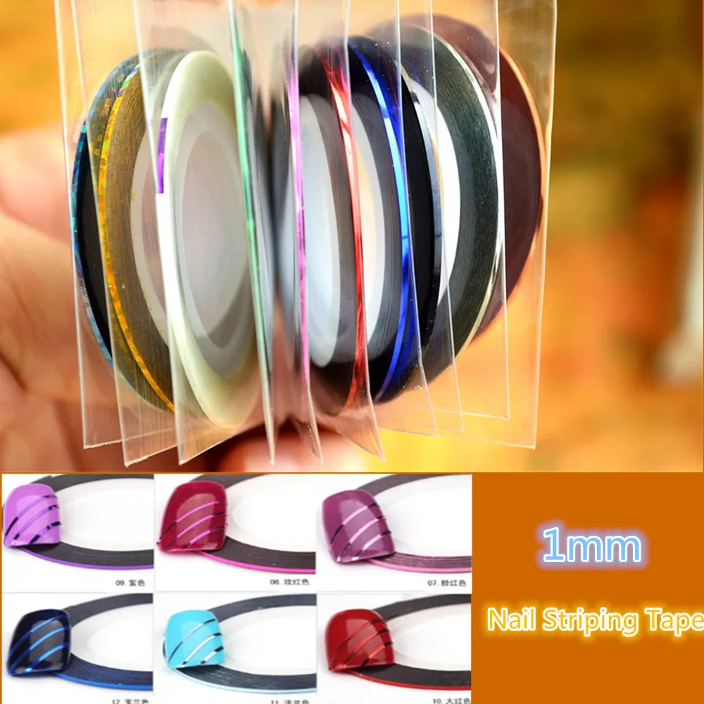 

Retail 10 Popular 1mm Nail Striping Tape Line For Nails Decorations Diy Nail Art Self-Adhesive Decal Tools SANC124