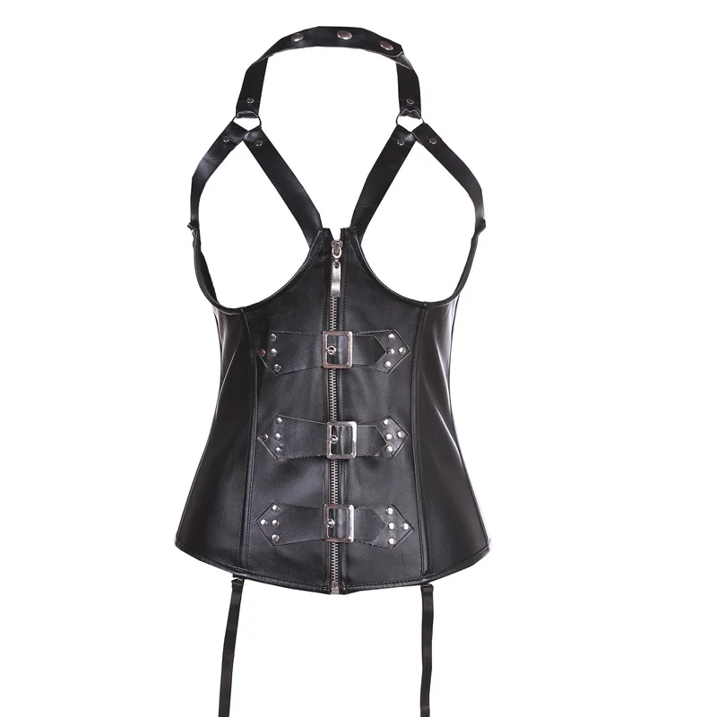 

Black Faux Leather Pvc Sexy Underbust Clothing Women Steel Bone Steampunk Corset And Bustier Vest Chest B
