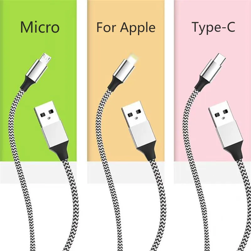 

USB Cable2.5A Fast Charge Data Cable Micro/Type-C/For Apple Cable For Android Apple Phone Nylon Braided 1m Data Cables