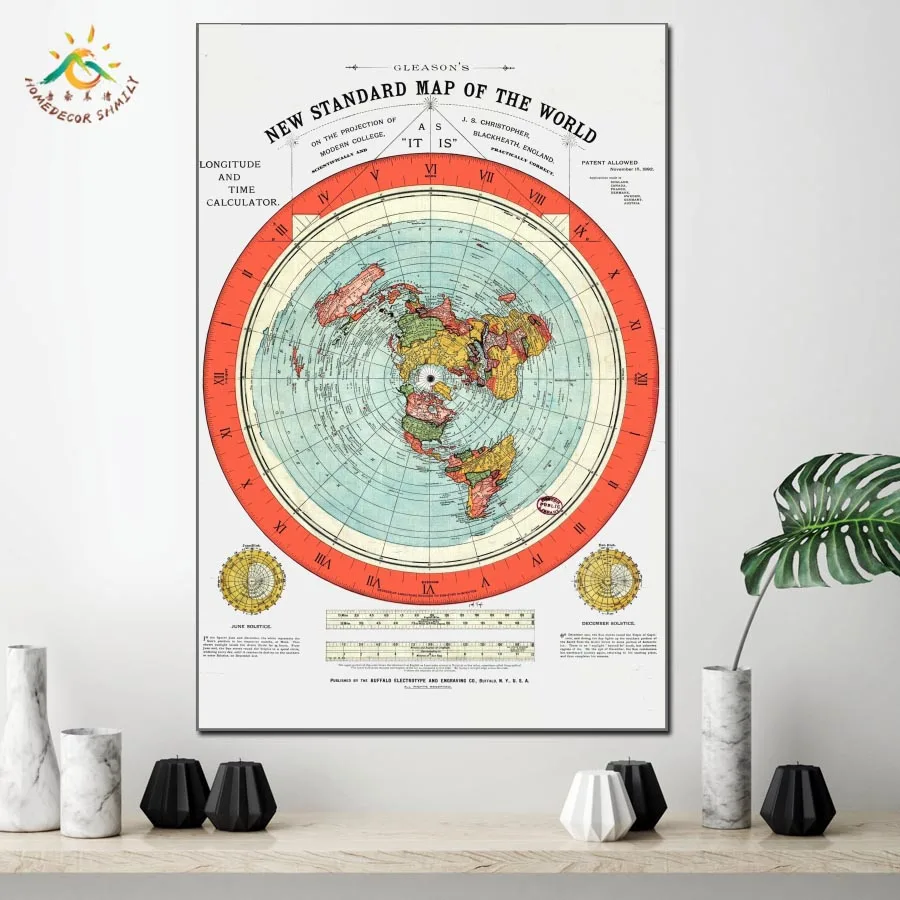 The Plete Flat World Map Circle искусство картинки на стену Art Canvas живопись поп арт стена