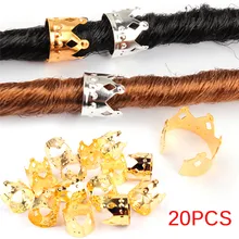 20 шт. металлическая оплетка для волос, дреды, бусины-короны, выдалбливают дизайн, регулируемые манжеты для волос, клипсы, кольцо, трубка, золотые украшения, 1*1 см