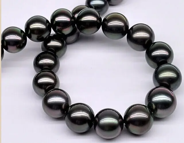

19" 18"10-11mm Natural Tahitian genuine dark black gray round pearl necklace (0926)