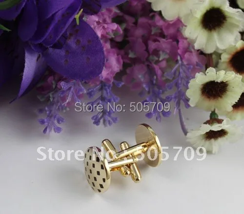 

FREE SHIPPING 2 Sets Black enamel dotted round gold plate cufflinks #22269