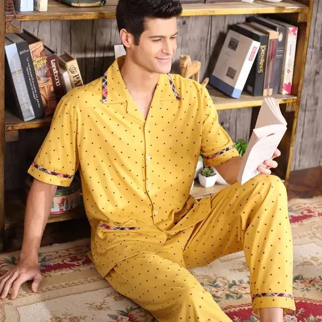 Gadpat 2016 High end Men's Pajamas Summer Cotton Couple Pajamas Male