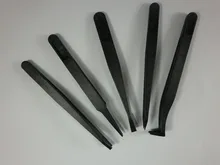 6Pcs/set Anti-static Plastic Tweezer Black New Portable Straight Bend Heat Resistant Repair PC Mobile phone Watch