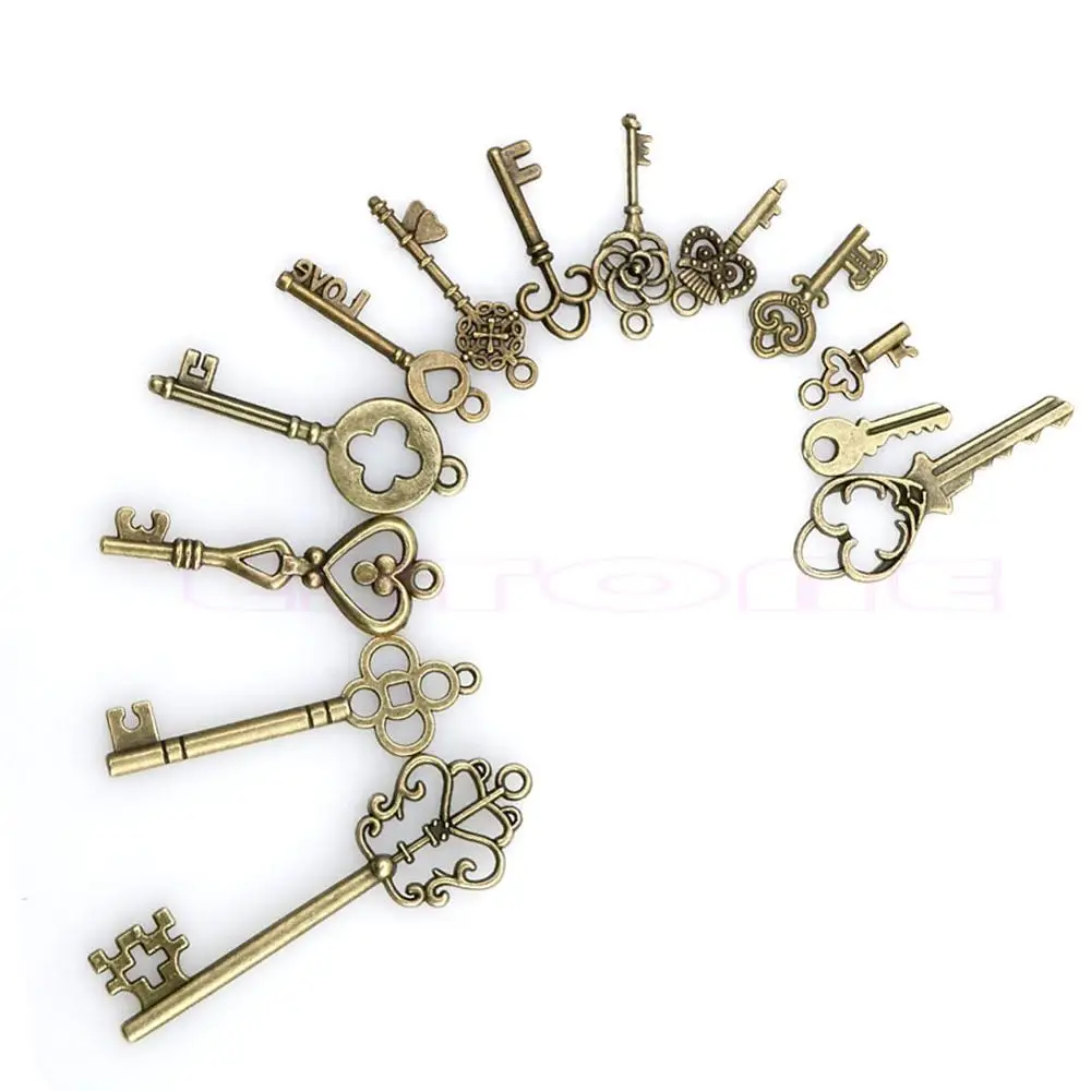 

Lot Antique Vintage Old Look Bronze Tone Jewelry 13 Mix Skeleton Keys Pendants