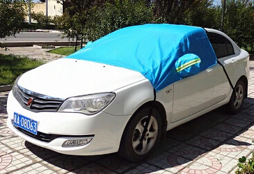 Universal Aluminum Waterproof Seamless Sunshade Anti UV Dust Rain Snow Windshiled Half Car Cover For Auto Saloon, Hatchback, SUV - Название цвета: Синий