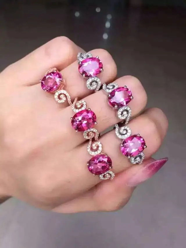 

Natural pink topaz gem Ring Natural gemstone ring 925 sterling silver trendy Elegant Clouds surround women party Jewelry