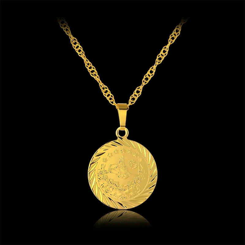 

New Fashion European Round Ancient Coin Pendant Necklace For Women/Men Gold Color Fine Turkey Coins Jewelry Gift