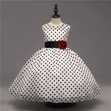 Модное платье в горошек с цветочным узором для маленьких девочек; платье принцессы для выпускного бала; костюм; Платья с цветочным рисунком для девочек на День рождения; Vestidos