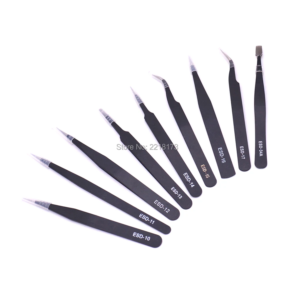 Beste 9 stks EDS Pincet Rvs Anti statische Precisie Pincet voor Elektronische Mobiele Telefoon Reparatie FPV Gereedschap Kit