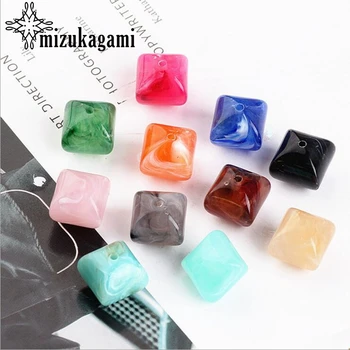 

Resin Perforated Square Pattern Hallucinogenic Beads 10pcs/lot For DIY Drop Earrings Jewelry Making Accessories