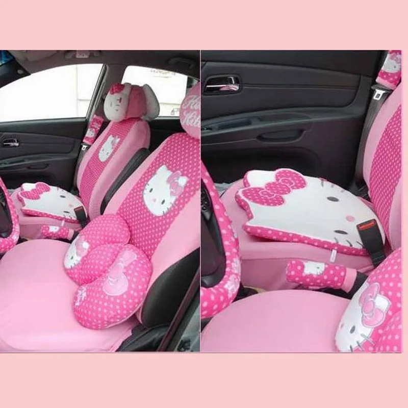 Hello Kitty Car Accessories Cute Cartoon KT Car Steering Wheel Cover Sun Visor CD Storage Bag