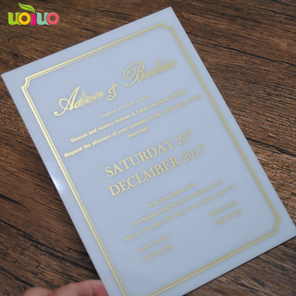 

10pcs newest hot sell laser cut white wedding acrylic invitation card with free printing names wedding box