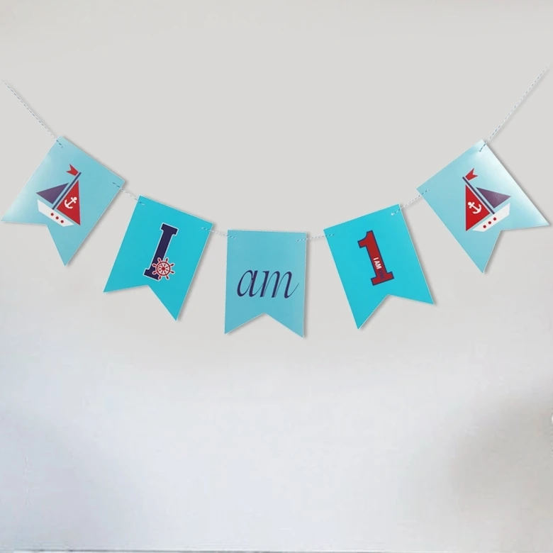 

Nautical Themed DIY I AM 1~6 Banner Birthday Decor Blue Ocean Style Boys' Party Banner Sail Boats Party Anchor Kids Baby