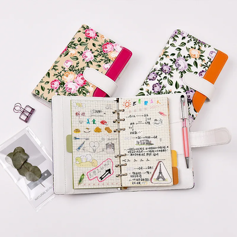 

Creative A6 Diary Notebook for Girls PU Leather Cover Weekly Planner Address Book Kawaii Floral Notepad Stationery Agenda 2019