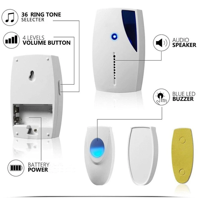 36 Tune Chimes Songs Waterproof LED Wireless Doorbell Remote Control Door Bell 14