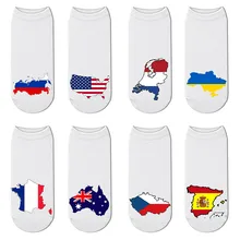 1 пара хлопковых женских носков с объемным рисунком карты, флага, забавные зимние модные женские Носки с рисунком страны, носки для России, Франции, США