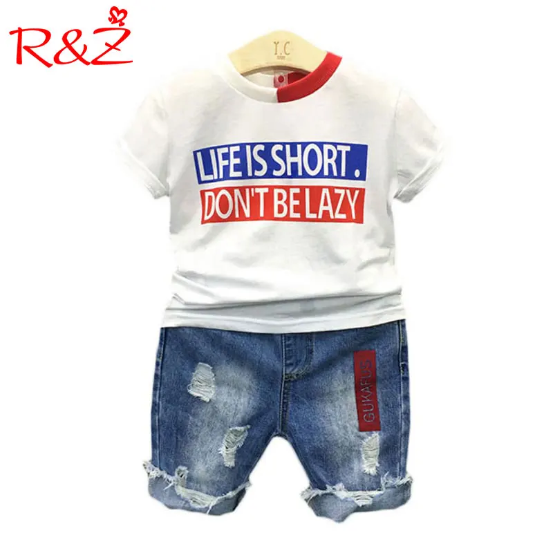 

R&Z Children's Set 2019 Summer Europe and America Boys Sleeveless Letter T-Shirt Print Shorts Two-piece Cotton Casual Set