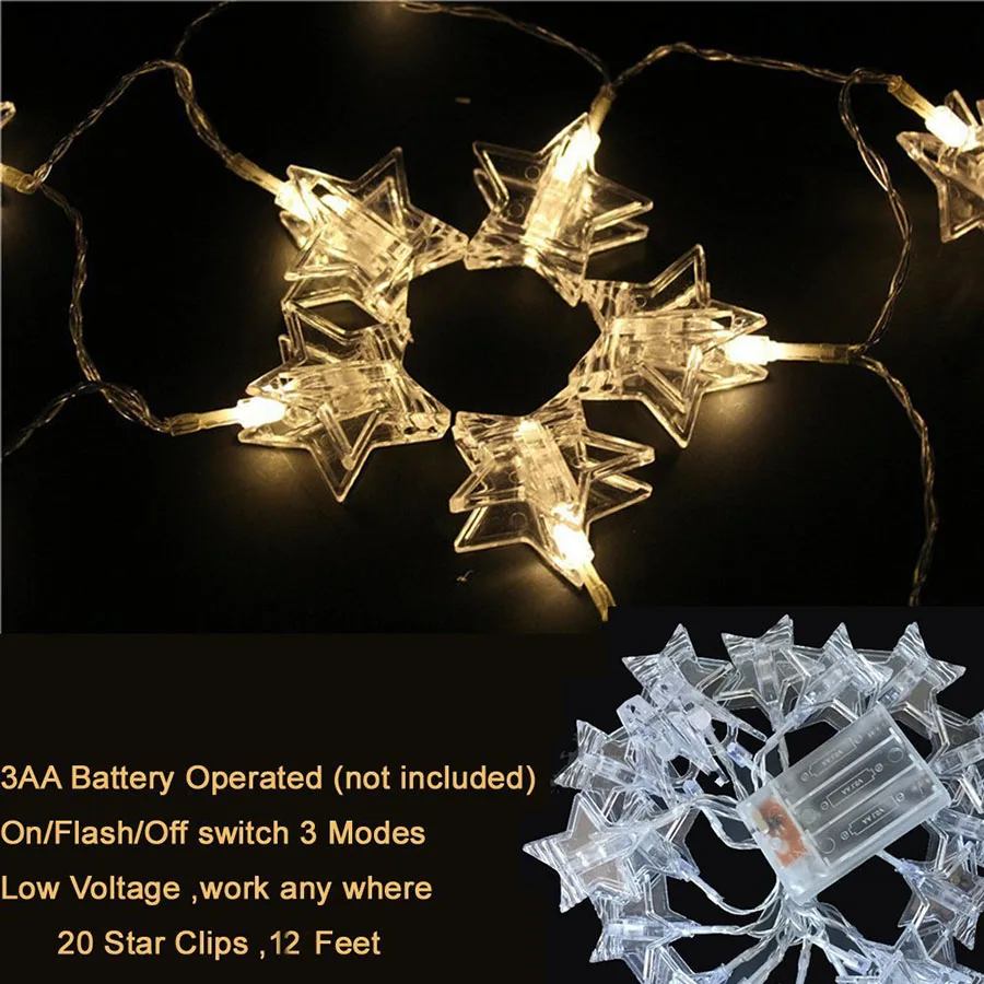 1.5M 3M 6M Photo Card Clip Fairy LED String Light Five-pointed Star Christmas Wedding Party Bedroom Holiday Decoration Garlands 1.5M 3M 6M Photo Card Clip Fairy LED String Light Five-pointed Star Christmas Wedding Party Bedroom Holiday Decoration Garlands