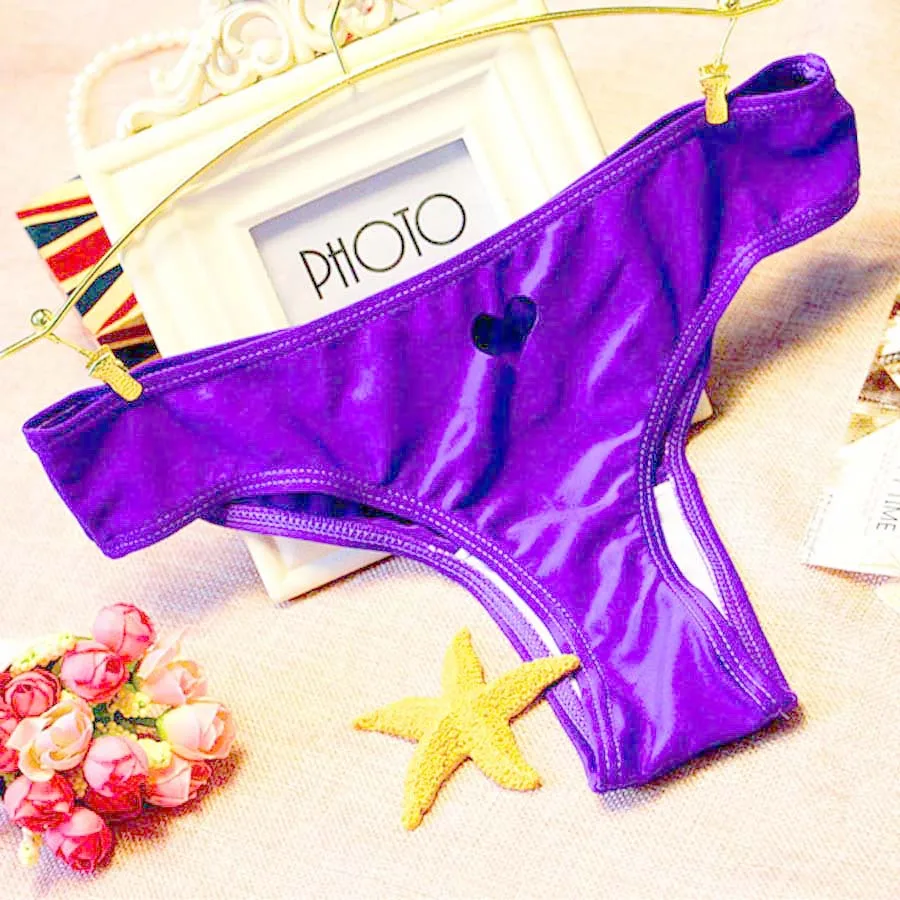 Хит, женское бразильское сексуальное бикини, одежда для плавания, стринги с вырезом в виде сердца, пляжная одежда, плавки с t-образной спинкой, Пляжные штаны - Цвет: Фиолетовый