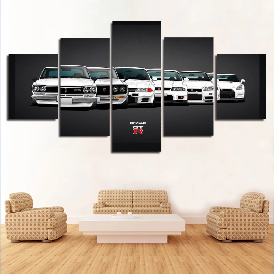 

Nissan GTR Car Models Super Power Car Silk Poster Art Print Canvas Painting Wall Posters 5 Pieces