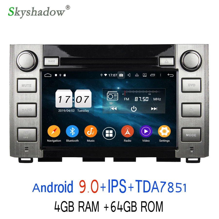 TDA7851 Android 9,0 для Toyota Sequoia Tundra- 4 Гб+ 64 Гб Восьмиядерный автомобильный dvd-плеер gps ГЛОНАСС RDS радио wifi Bluetooth