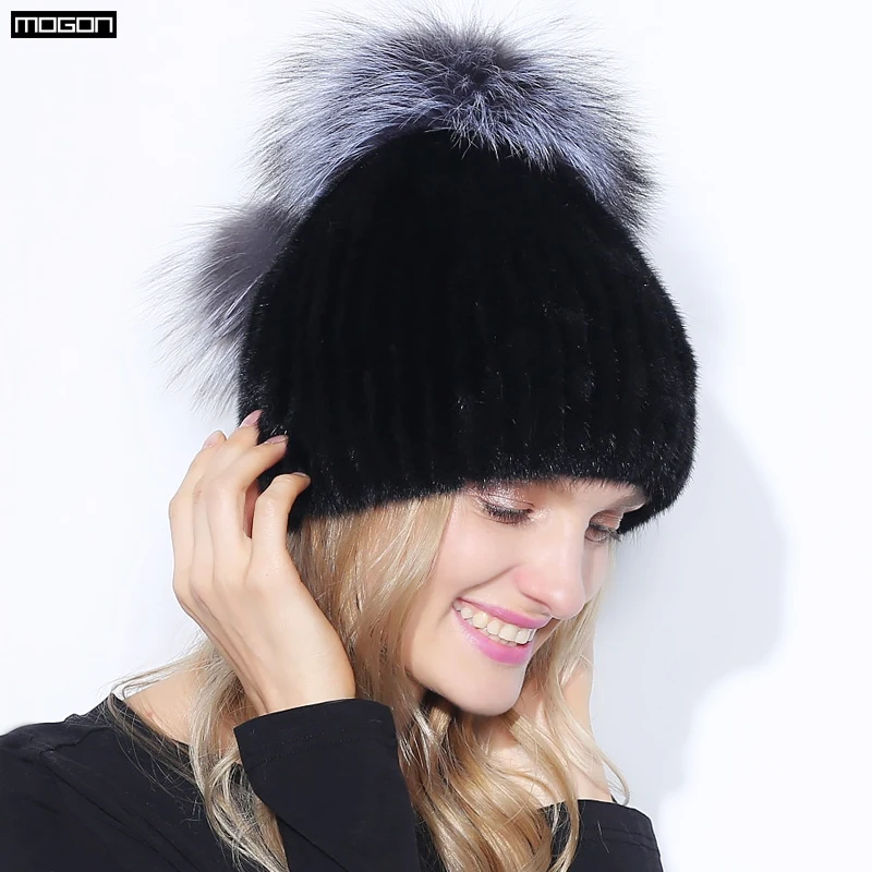 

Women Hot Sale Rushed Adult Solid New Fur Pom Poms Hats For Winter Genuine Mink Cap Luxury Natural Hair With 2018 Sale