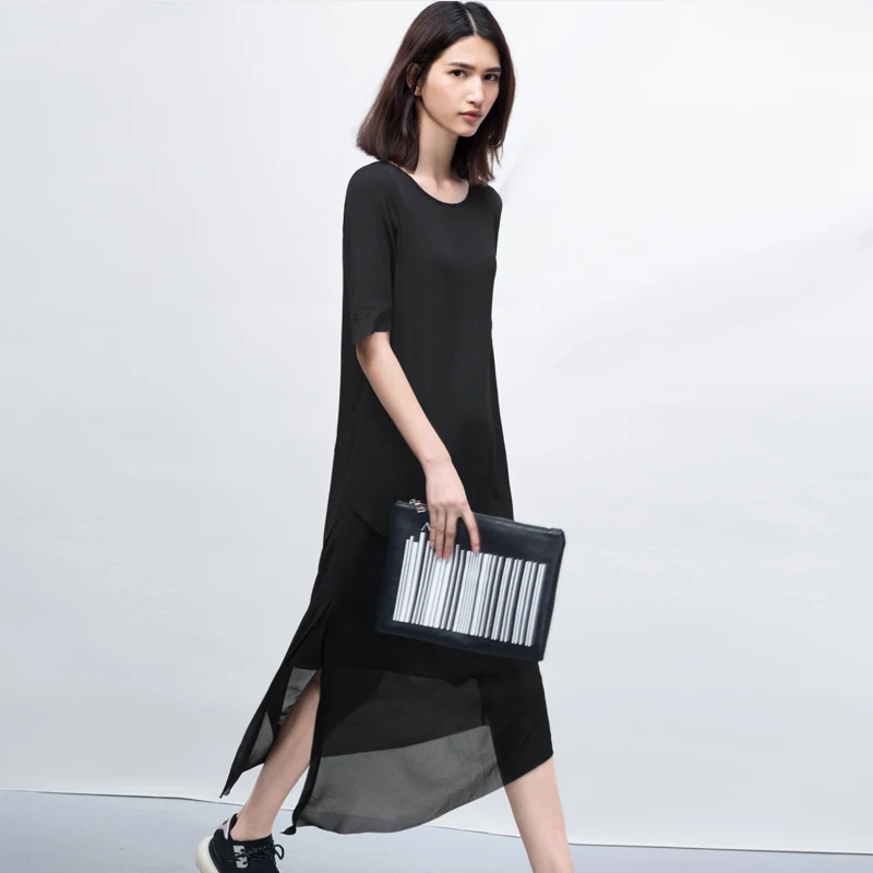 

Customize summer Minimalist O-neck stitching tilt hem Chiffon Dress 120 colors Irregular plus size simple style beach dresses