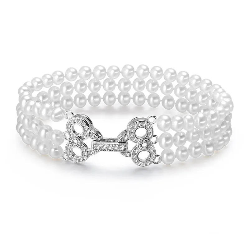 

925 sterling silver Clasp Natural Freshwater Pearl Bracelet Genuine Pearl Beads With Free Shipping
