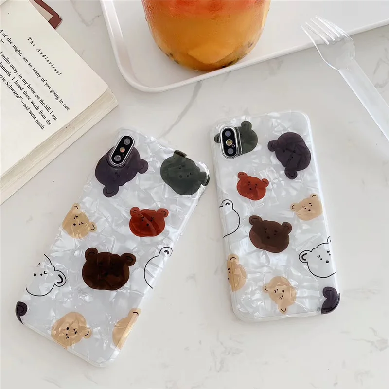 

Bear shell for iphone x 7 8 case cute puppy on for coque iphone 6 6s plus glitter soft cover for iphone xs max xr marble housing