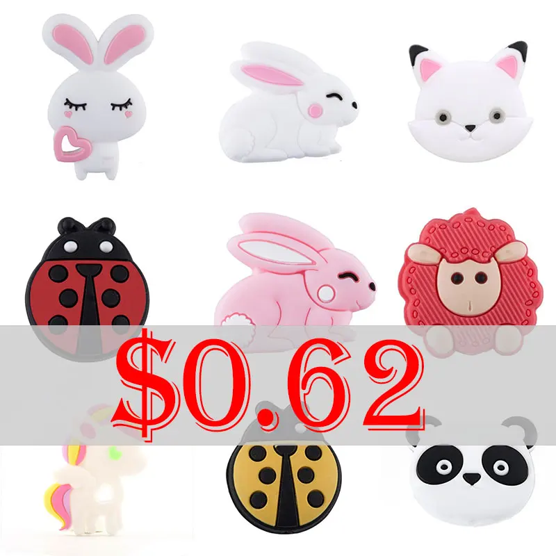

Silicone Teether Animal Baby Teether Rodent BPA Free Baby Teething Beads DIY Pacifier Chain Chew Silicone Beads Baby Goods Toys