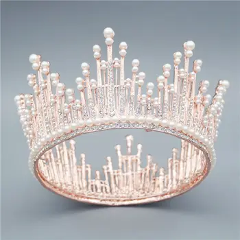 

Baroque Bridal Crown for Women Diadem Rhinestone Pearls Bride Headdress Queen Hair Circle Tiaras and Crowns Wedding Hair Jewelry