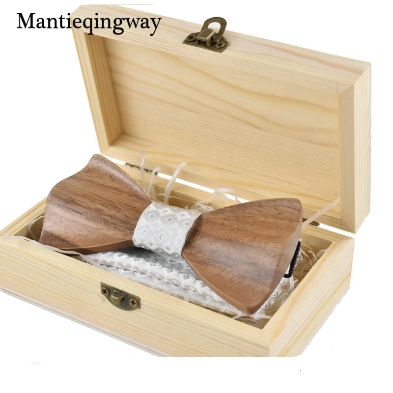 Mantieqingway Mode Holz Bowtie Mens Polyester Taschentuch Krawatte Sets Handmade Holz Fliege Gravata Schlank Einstecktuch Set