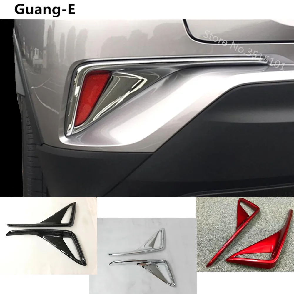 

Car style ABS Chrome / Carbon fibre cover trim back tail rear fog light lamp frame stick part 2pcs for Toyota C-HR CHR 2017 2018