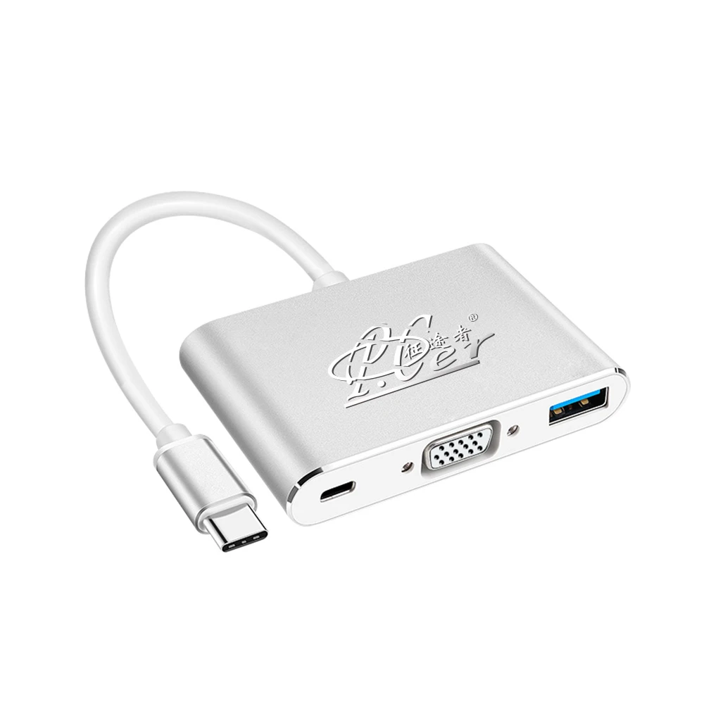 PCER USB C к VGA PD USB3.0 3 в 1 порт type c адаптер usb конвертер для macbook pro huawei matebook samsung S8/S9