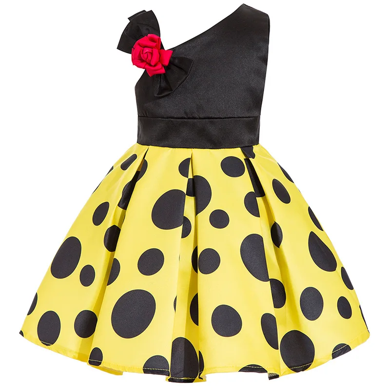 

Kids Infant Flower girl pea Dress Children Bridesmaid Toddler Elegant Wave point Dress Vestido Infantil Party Dresses for Girls