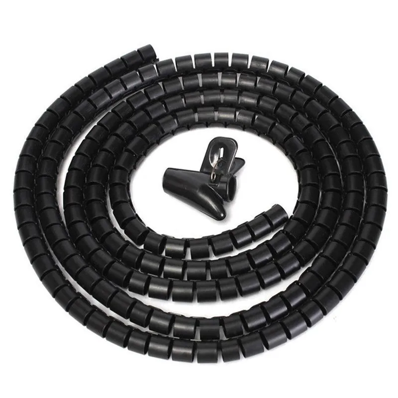 Гибкая спиральная трубка устройство для сматывания кабеля Органайзер провода обертывание шнур протектор 10 мм - Цвет: Black