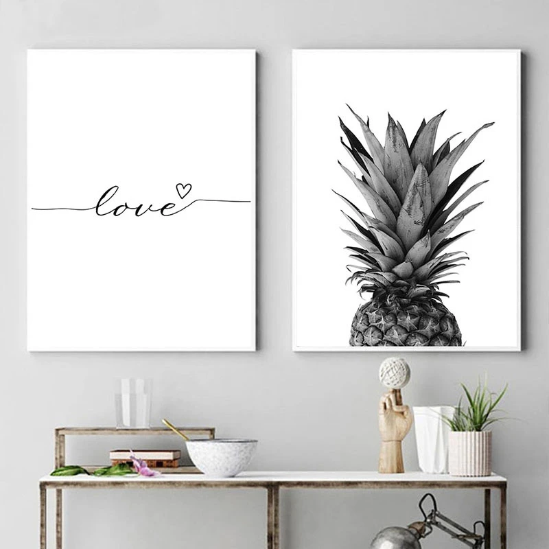 Nordic Black And White Fruit Pineapple Poster Love Painting Wall Art Print Canvas Quotes Picture Home Decoration For Living Room Painting Calligraphy Aliexpress