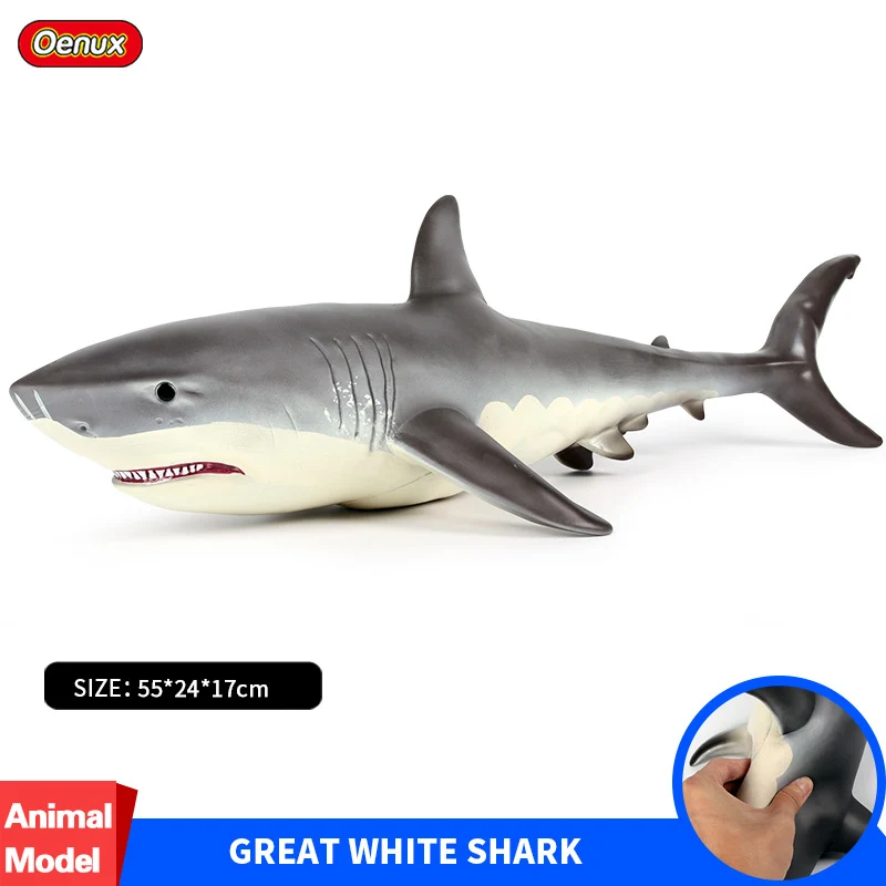 Фигурка большой морской акулы Oenux 55x24x17 см Мягкая Белая Акула коллекционная