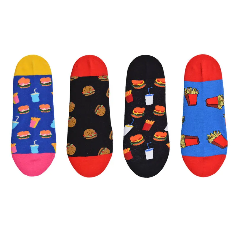 

Cool Beer French fries Happy Crew Burger Street Skate Socks Boat Ankle Cotton Short Summer Funny Women Men Boat Socks Invisible
