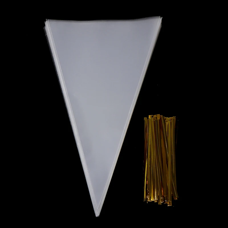 

100x Birthday Wedding Clear Plastic Cone Shape Cellophane Bags Transparent Candy Bag Sweet Sugar Popcorn Flower Packing Bag