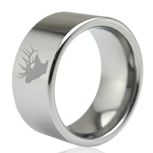 11 мм широкий мужской серебряный плоский карбид вольфрама кольцо на палец с головой оленя охотничья Выгравированная снаружи размер от 7 до 13